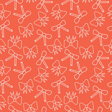 Seamless pattern with bows. Red and white silhouette with black line.のイラスト素材