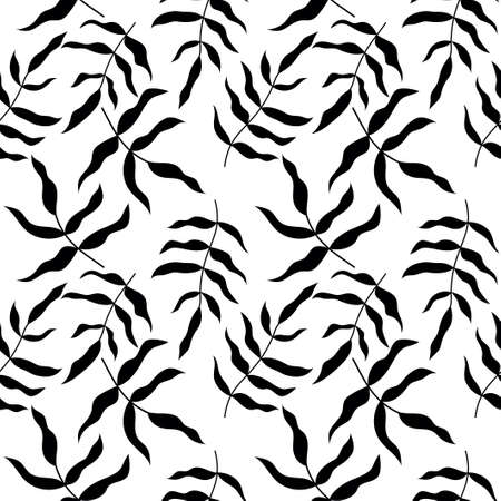 Seamless pattern with tropical leaves. Black leaves on white backdropのイラスト素材