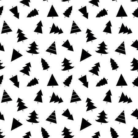 Seamless pattern with Christmas tree with toys. Red and white silhouette with black line.のイラスト素材