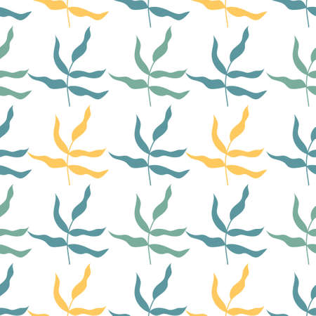 Seamless pattern with tropical leaves. Multicolored leaves on white backdropのイラスト素材