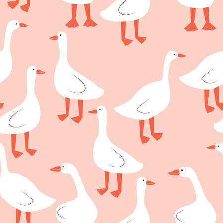 Seamless pattern with geese. Cute cartoon characters. Animal printのイラスト素材