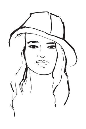 Fashion illustration of woman. Black and white graphic.のイラスト素材