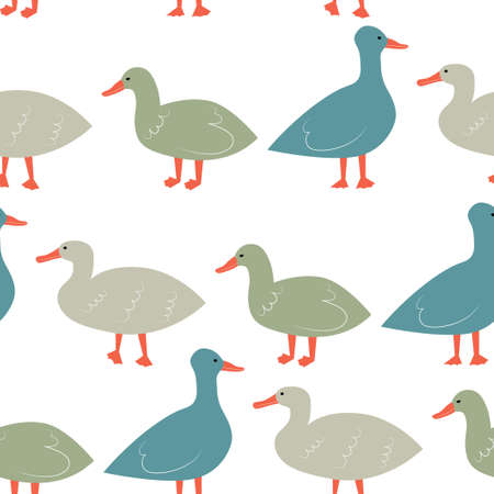 Seamless pattern with ducks. Cute cartoon characters.のイラスト素材