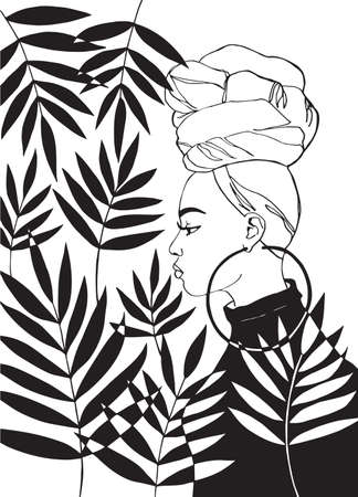 Fashion illustration of woman. Black and white graphic.のイラスト素材