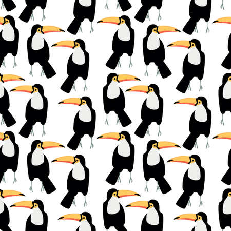 Seamless pattern with toucan - tropic bird. Cartoon character.のイラスト素材