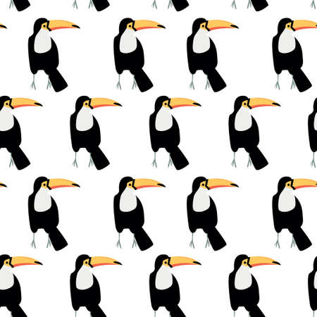 Seamless pattern with toucan - tropic bird. Cartoon character.のイラスト素材