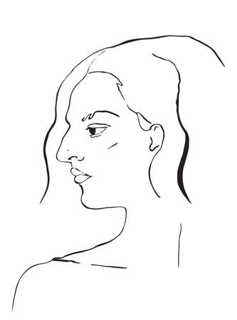 Fashion illustration of woman. Black and white graphic.のイラスト素材