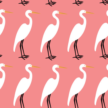 Seamless pattern with heron. Cartoon character of bird.のイラスト素材