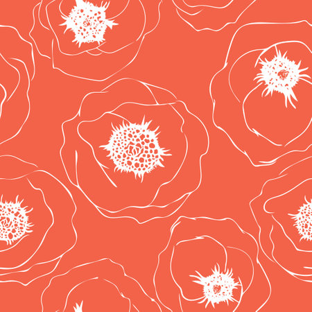 Seamless pattern with poppies. Linear doodle art.のイラスト素材