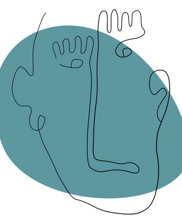 Print with abstract portrait. Black and white minimalist graphic silhouette. Art of woman face.のイラスト素材