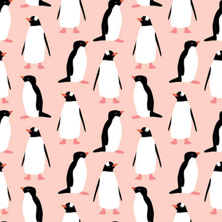 Seamless pattern with penguin. Cute cartoon character. Antarctica bird.のイラスト素材