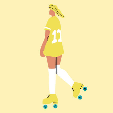 Vector illustration with roller skating woman. Cartoon character doing sport.のイラスト素材
