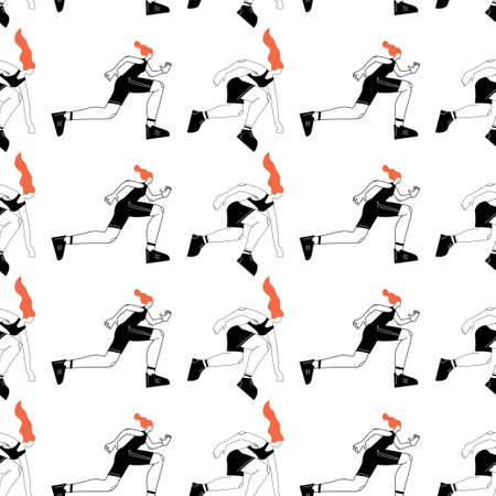 Seamless pattern with running women. Print with cartoon character.のイラスト素材