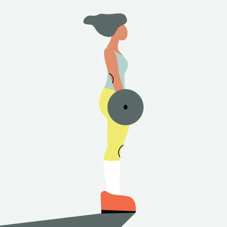 Vector illustration with woman lifting a barbell. Flat cartoon character.のイラスト素材