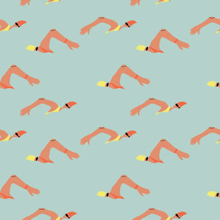 Seamless pattern with swimming woman. Cartoon character Flat designのイラスト素材