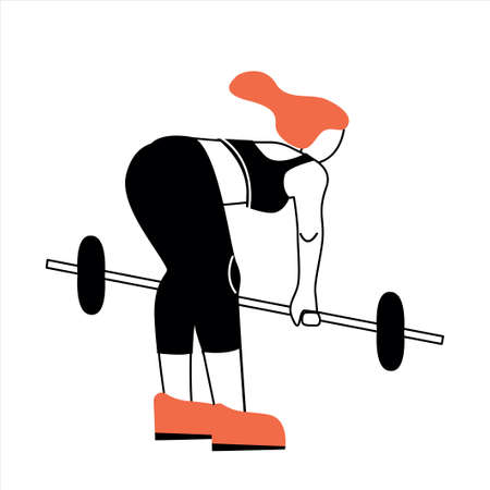 Vector illustration with woman lifting a barbell. Flat cartoon character.のイラスト素材
