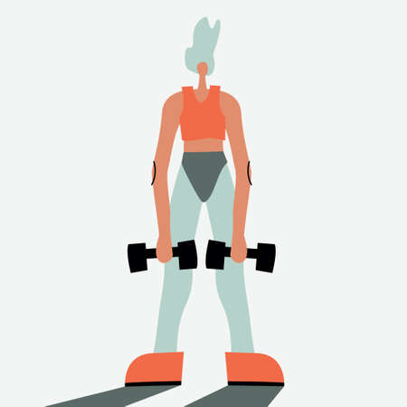 Vector illustration with woman doing sport with dumbbell. Cartoon characterのイラスト素材