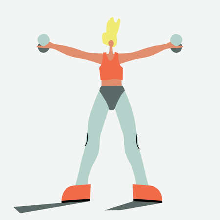 Vector illustration with woman doing sport with dumbbell. Cartoon characterのイラスト素材