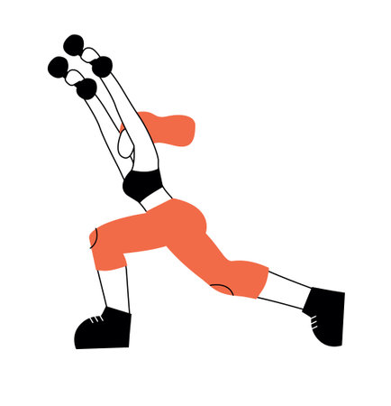 Vector illustration with woman doing sport with dumbbell. Cartoon characterのイラスト素材
