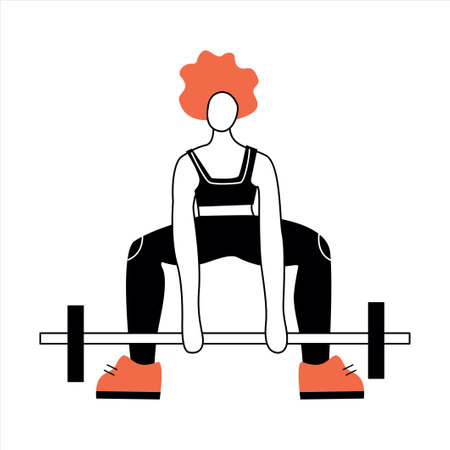 Vector illustration with woman lifting a barbell. Flat cartoon character.のイラスト素材