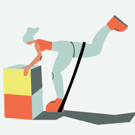 Vector illustration with woman doing sport with dumbbell. Cartoon characterのイラスト素材