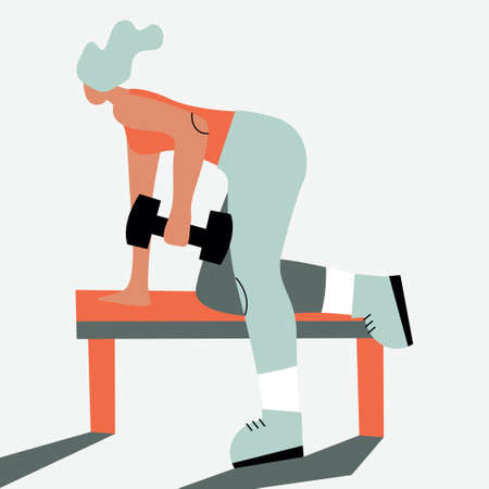 Vector illustration with woman doing sport with dumbbell. Cartoon characterのイラスト素材