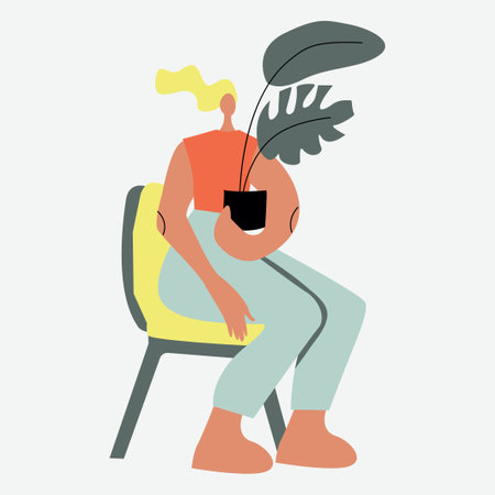 Vector illustration with woman with flower. Cartoon characterのイラスト素材
