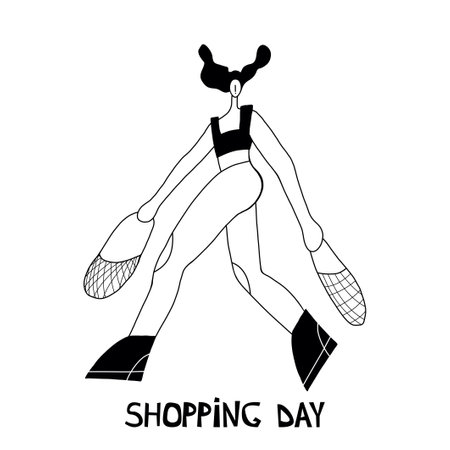 Vector illustration. Woman shopping with shopping cart. Cartoon character.のイラスト素材