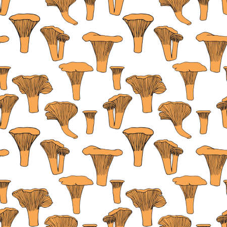 Seamless pattern. Vector illustration. Doodle drawing of mushrooms - chanterelles.のイラスト素材