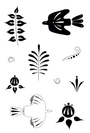Russian traditional pattern with floral elements and birds.のイラスト素材