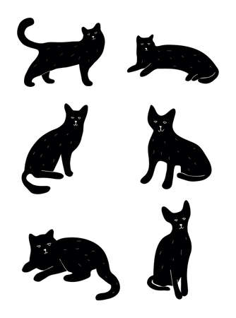 Vector illustration with silhouette of black cats.のイラスト素材