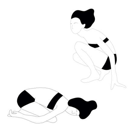 Vector illustration with woman doing morning exercises. Cartoon characterのイラスト素材