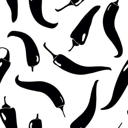 Seamless pattern with chilli pepper. Modern silhouette of food.のイラスト素材