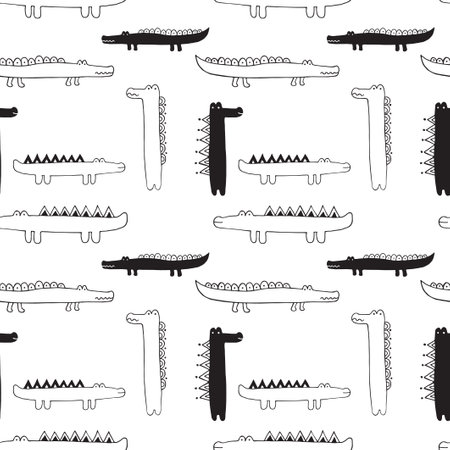 Seamless pattern. Vector illustration with crocodiles. Cute cartoon character.のイラスト素材