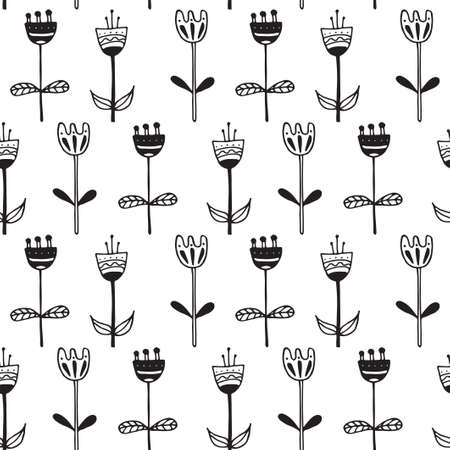 Vector illustration. Seamless pattern with decorative flowers. Scandinavian style.のイラスト素材