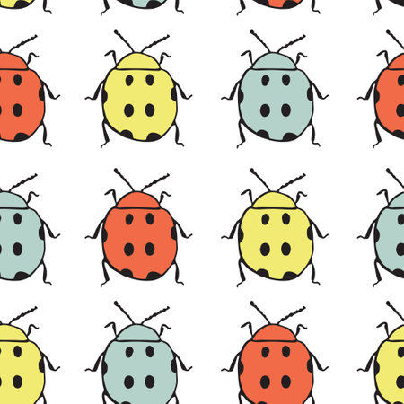 Seamless pattern with beatle. Vector illustration. Drawing of bugs.のイラスト素材