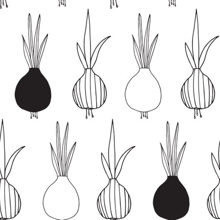 Seamless pattern. Print with graphic onion. Doodle sketchのイラスト素材