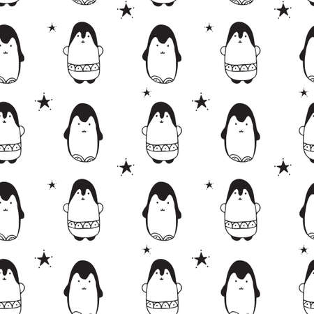 Seamless pattern. Vector illustration with penguin. Scandinavian style. Cute cartoon characterのイラスト素材