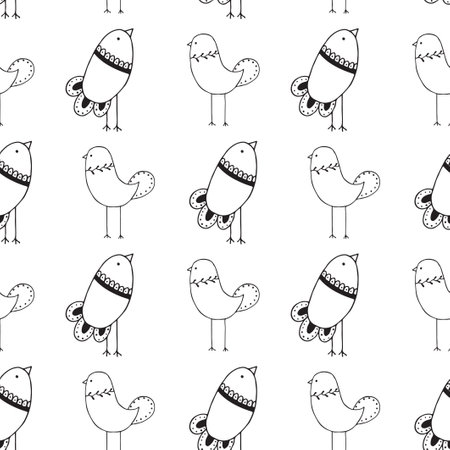 Seamless pattern. Vector illustration with decorative birds. Scandinavian style.のイラスト素材
