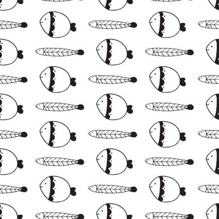 Seamless pattern. Vector illustration with sea creatures - fish. Cartoon charcaterのイラスト素材