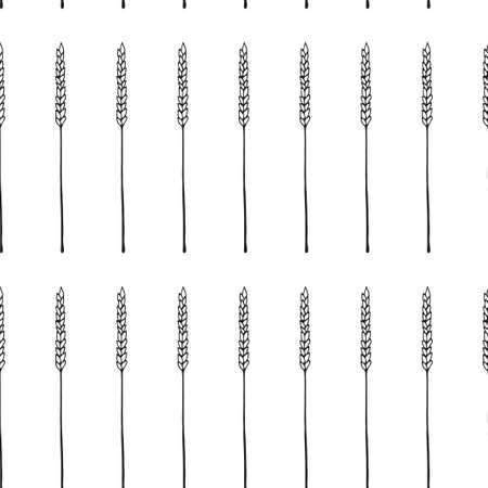 Seamless pattern. Drawing of cereals - spikelets of wheat. Vector illustration. Black sketchのイラスト素材