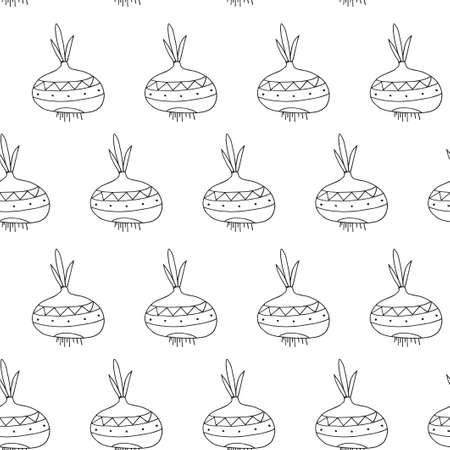 Seamless pattern. Print with graphic onion. Doodle sketchのイラスト素材