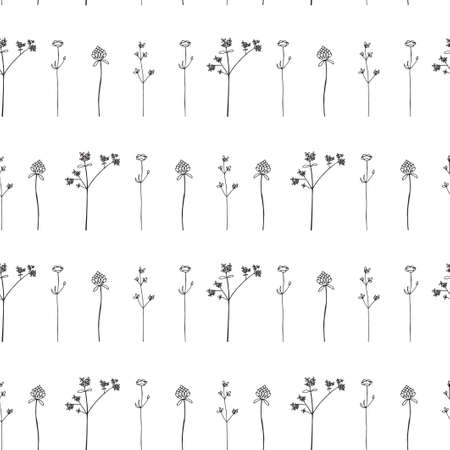 Seamless pattern. Vector illustration with wildflowers. Doodle sketch.のイラスト素材