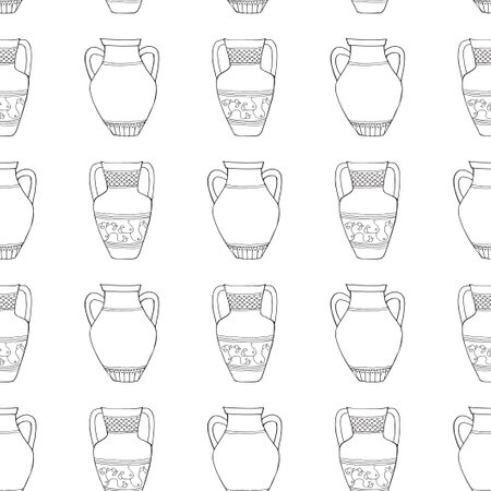 Seamless pattern. Vector illustration with vases. Doodle drawing.のイラスト素材
