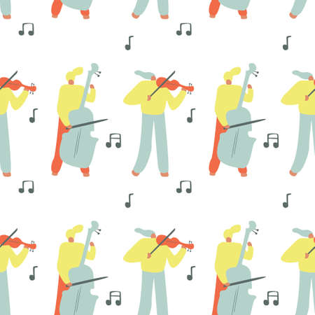 Seamless pattern. Vector illustration with violinist. Cartoon character.のイラスト素材