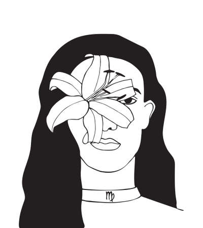 Zodiac sign illustration - virgo. Vector illustration with female character. Outline drawing.のイラスト素材