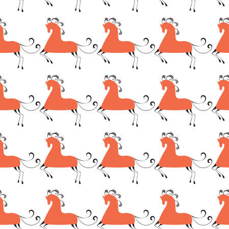 Seamless pattern. Vector illustration with national Russian Mezen painting. Doodle drawing.のイラスト素材
