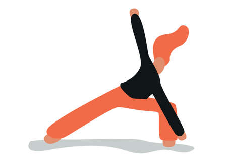 Vector illustration with woman doing yoga. Triangle Pose - asana. Cartoon charcterのイラスト素材