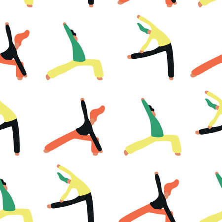 Seamless pattern. Vector illustration with people doing yoga. Cartoon charcterのイラスト素材