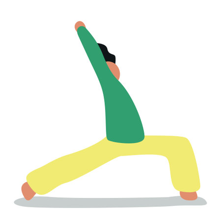 Vector illustration with woman doing yoga. Warrior- asana. Cartoon charcterのイラスト素材